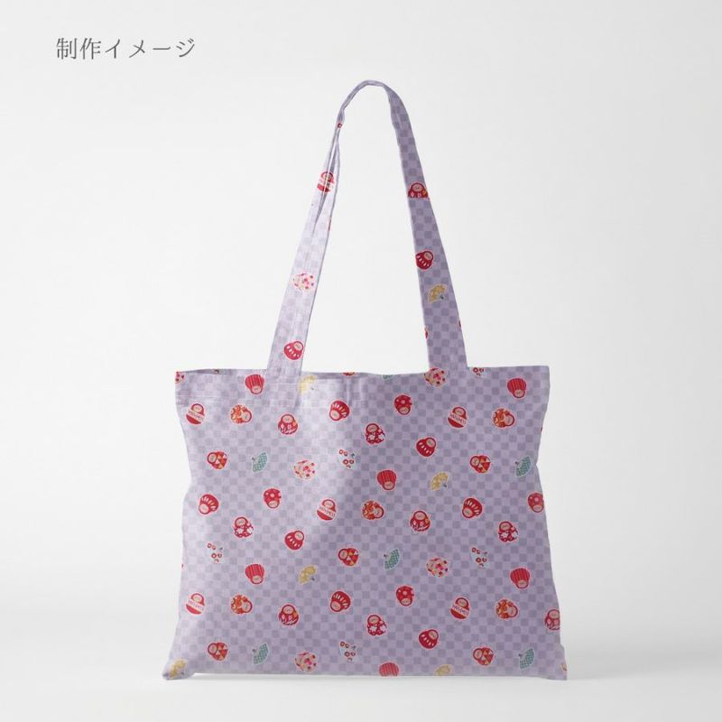 和柄コットン生地 市松にだるまと扇子(グレー) 10cm単位 切り売り