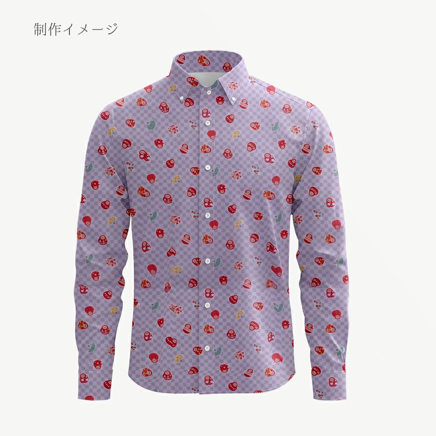和柄コットン生地 市松にだるまと扇子(グレー) 10cm単位 切り売り