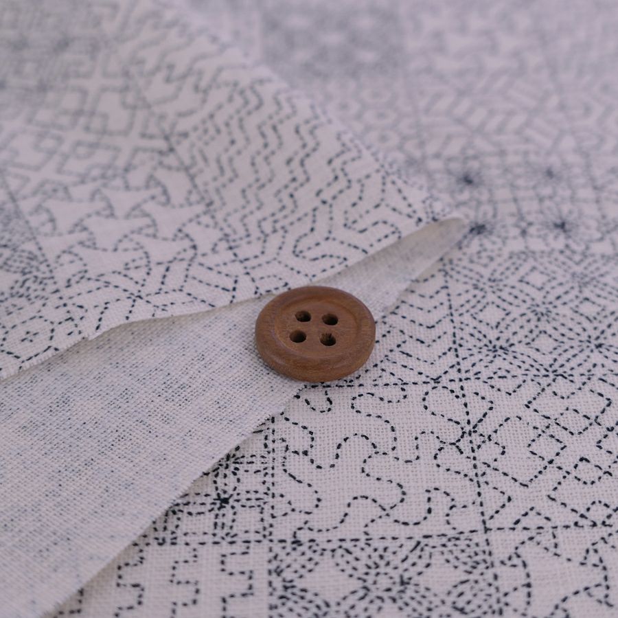 和柄コットン生地 刺し子の市松模様(きなり) 10cm単位 切り売り