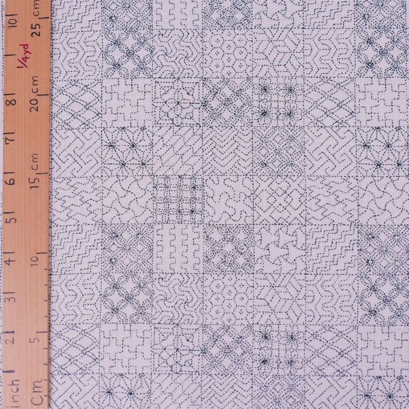 和柄コットン生地 刺し子の市松模様(きなり) 10cm単位 切り売り