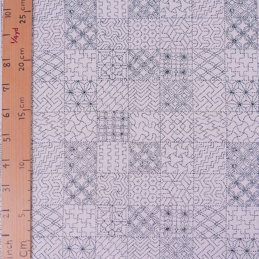 和柄コットン生地 刺し子の市松模様(きなり) 10cm単位 切り売り
