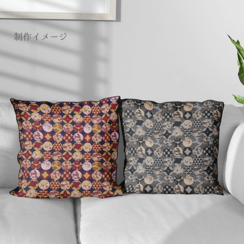 和柄コットン生地 円窓に吉祥模様(濃紺/からし) 10cm単位 切り売り