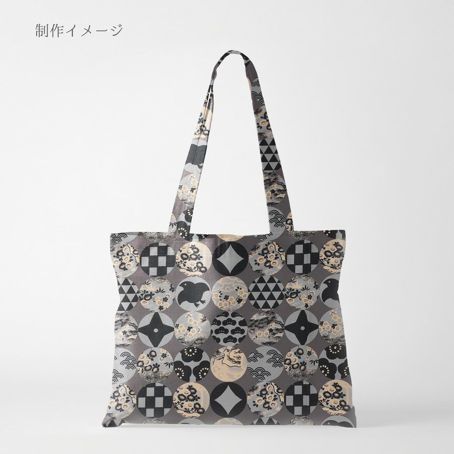 和柄コットン生地 円窓に吉祥模様(灰色) 10cm単位 切り売り