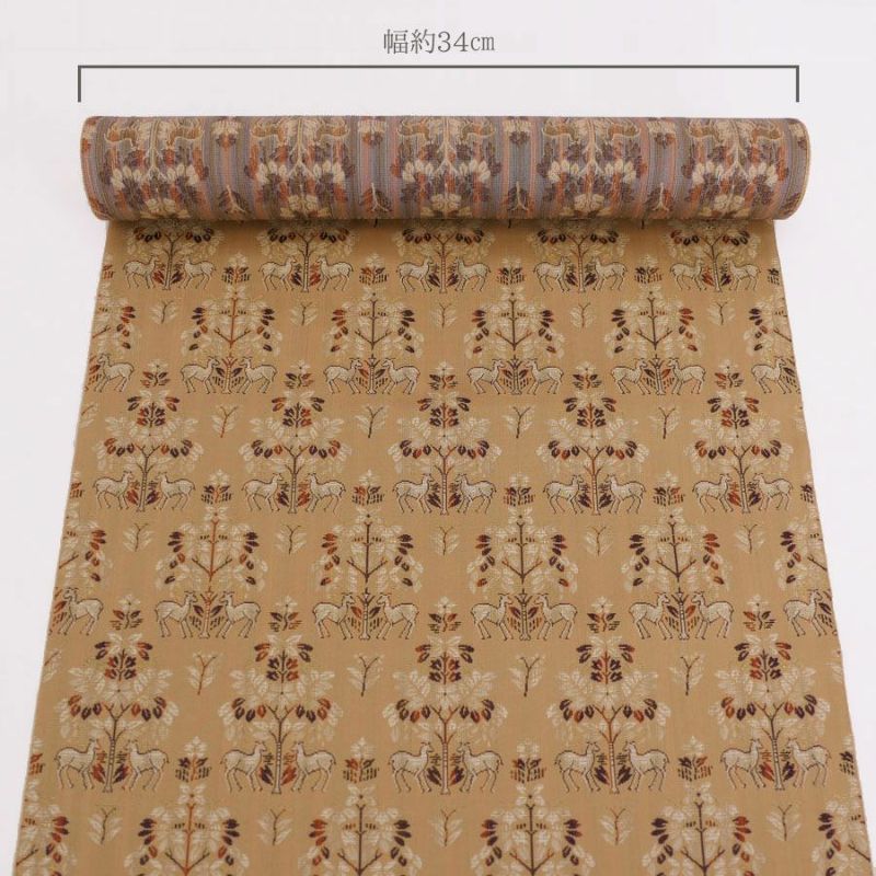 西陣織裂地・鹿草木夾纈(白茶) 10cm単位 切り売り