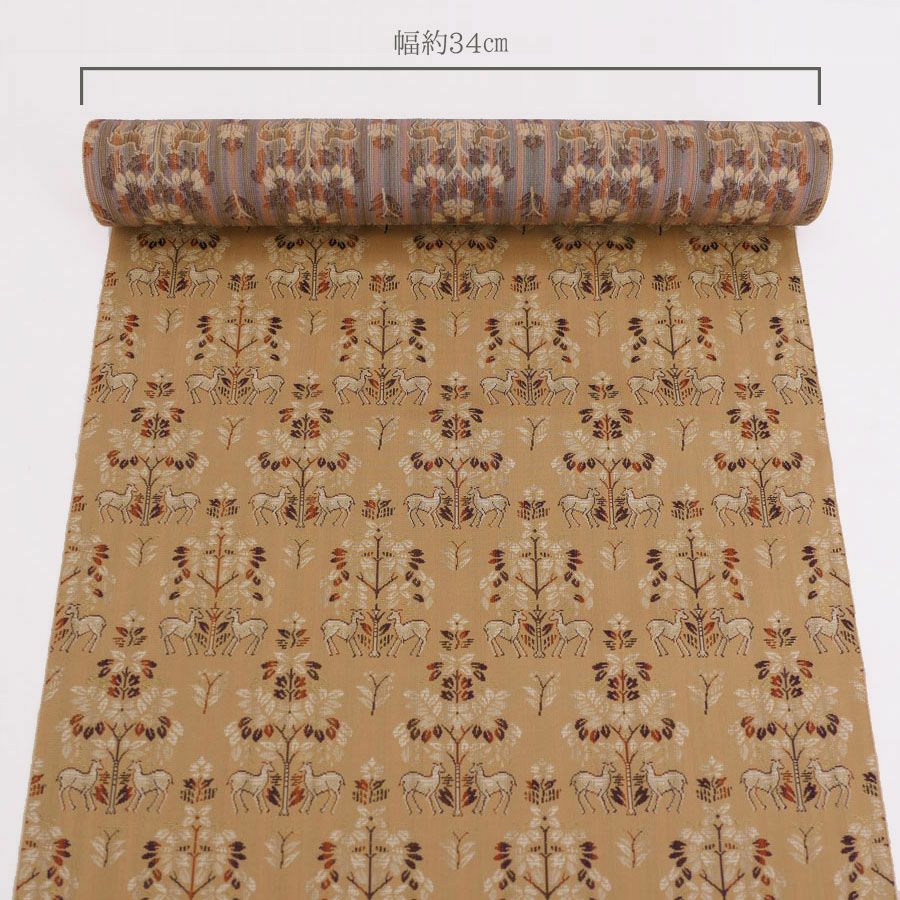 西陣織裂地・鹿草木夾纈(白茶) 10cm単位 切り売り