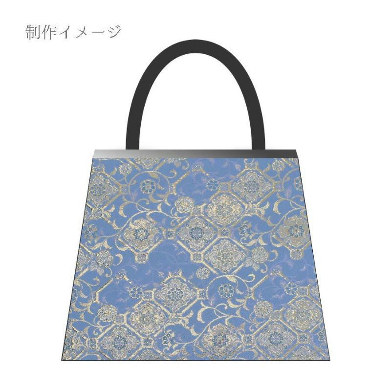 金襴生地(金らん) 斜め格子につる草と唐花柄(水色) 10cm単位 切り売り