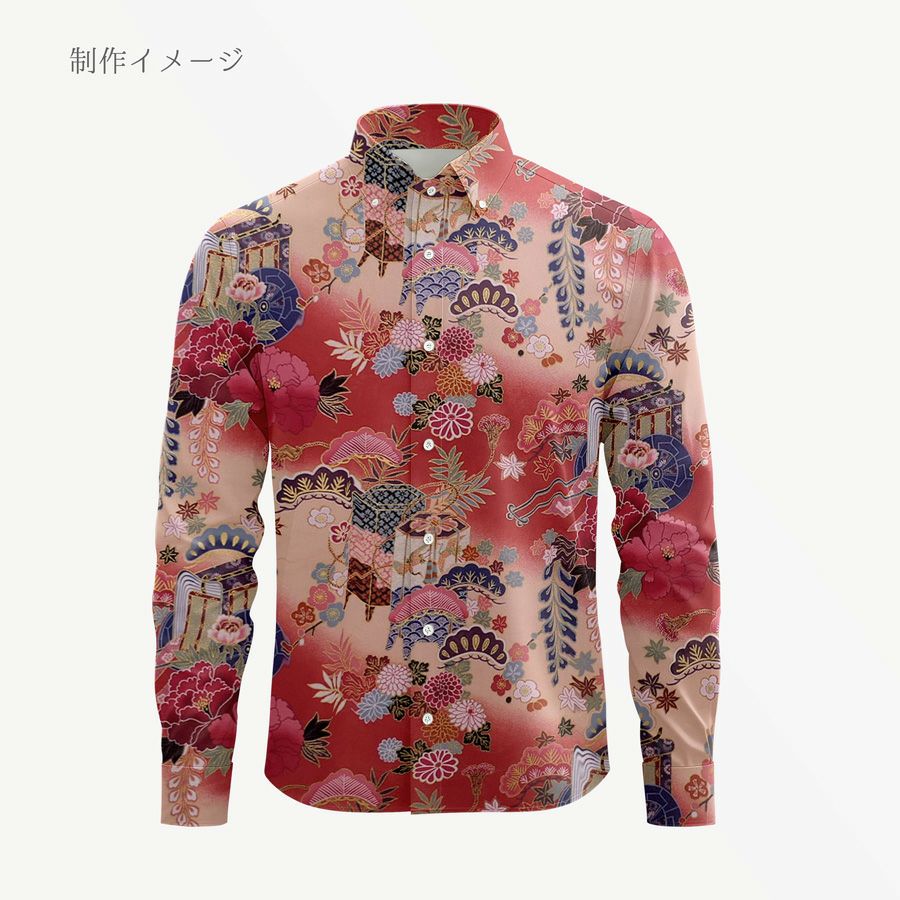 和柄コットン生地 御所車と貝桶に和花尽くし(紅もも色) 着物柄プリント 10cm単位 切り売り