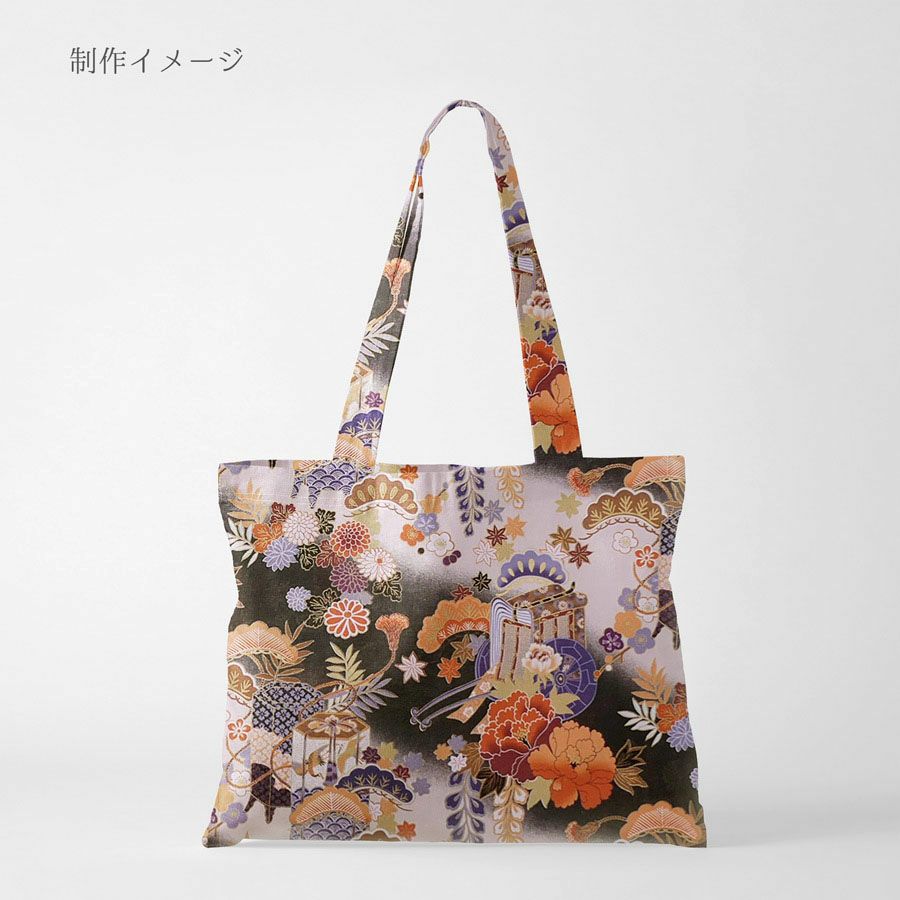  和柄コットン生地 御所車と貝桶に和花尽くし(墨色) 10cm単位 切り売り 着物柄広幅布地