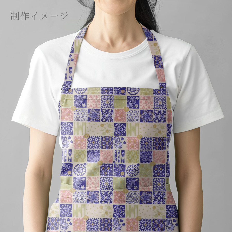 和柄コットン生地 市松パッチワーク文様(青) 10cm単位 切り売り