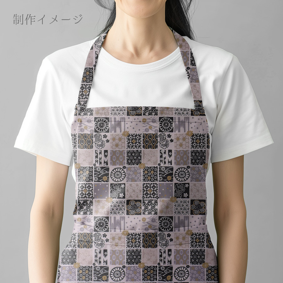 和柄コットン生地 市松パッチワーク文様(黒) 10cm単位 切り売り