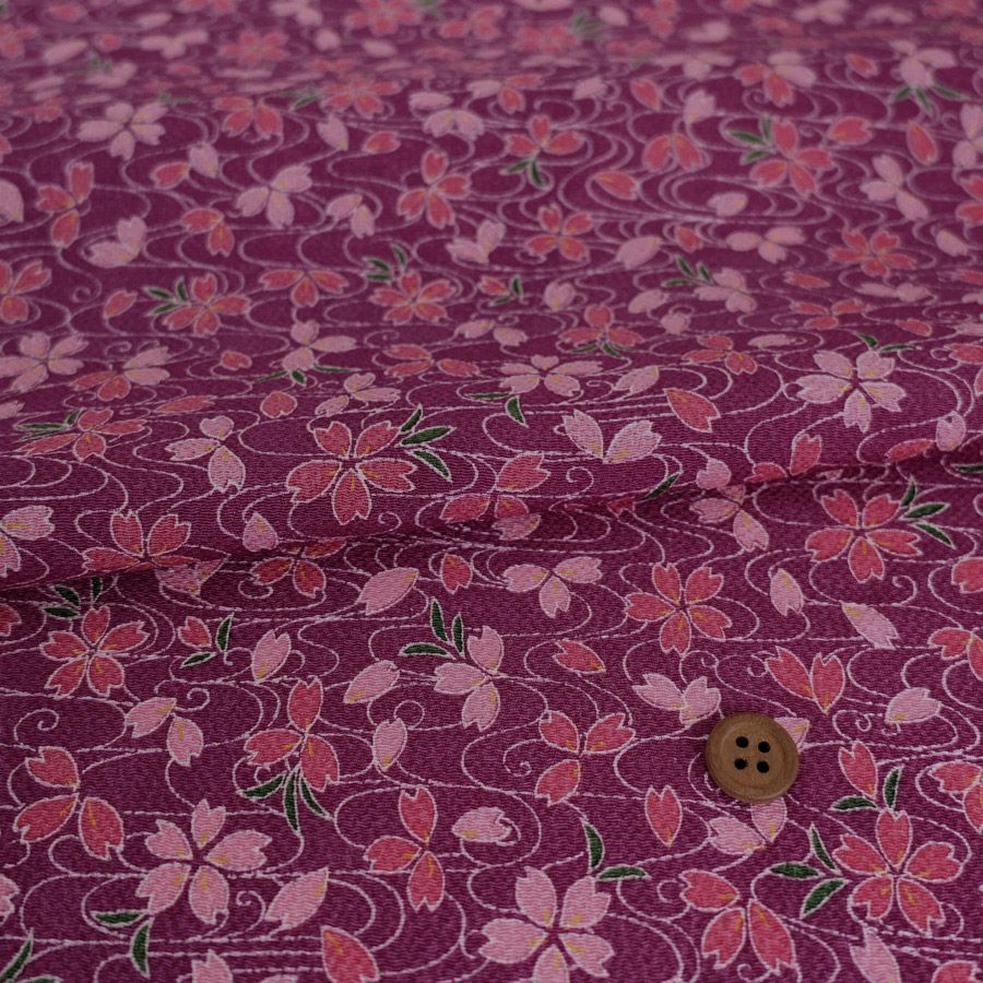 ちりめん生地 桜水(京紫) 10cm単位 切り売り |生地 和柄/和布/ちりめん