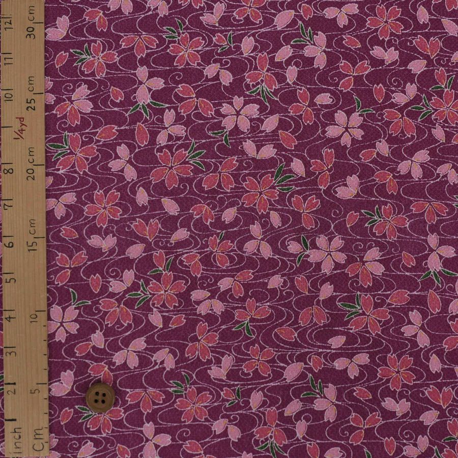 ちりめん生地 桜水(京紫) 10cm単位 切り売り