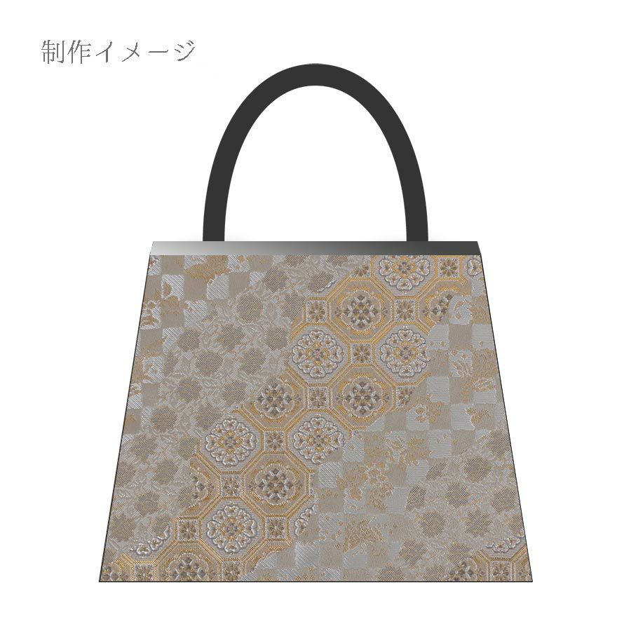 金襴生地(金らん) 蜀江文と市松の道長取り(白ねず) 10cm単位 切り売り