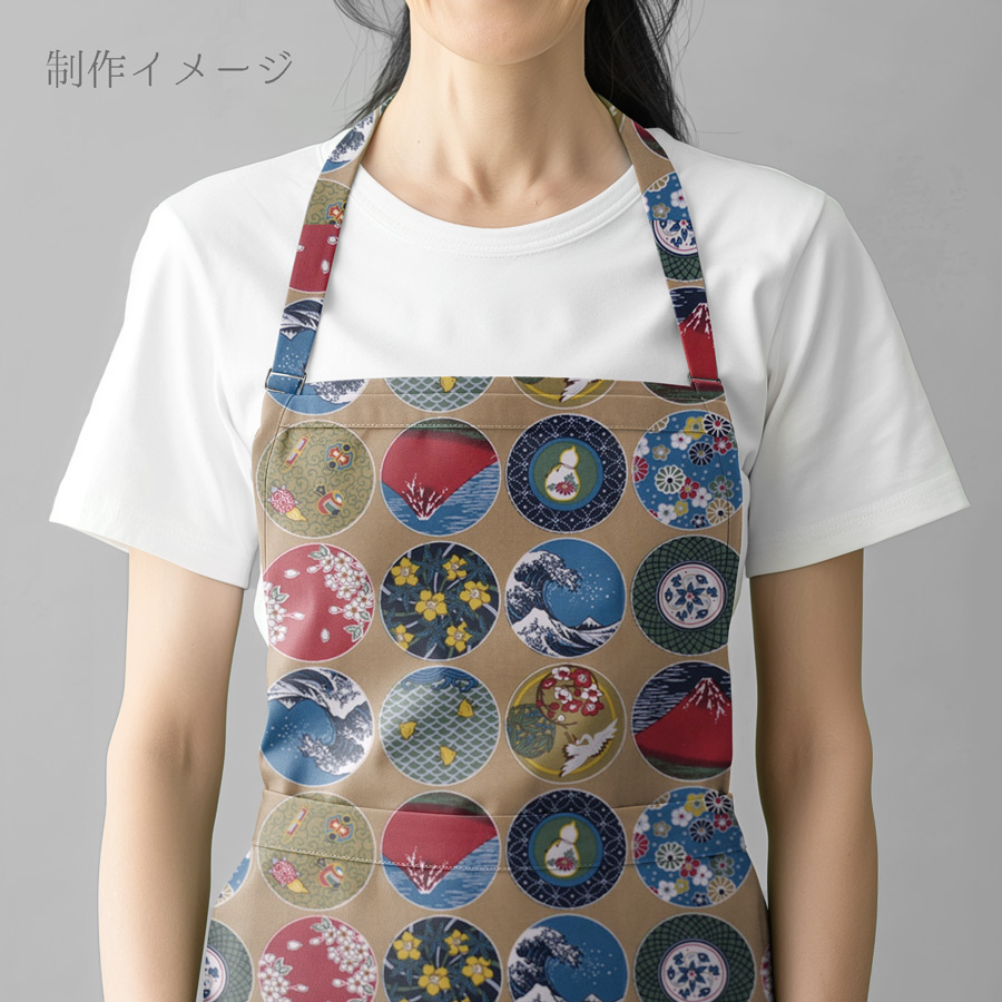 和柄コットン生地 丸紋日本めぐり(ベージュ) 10cm単位 切り売り
