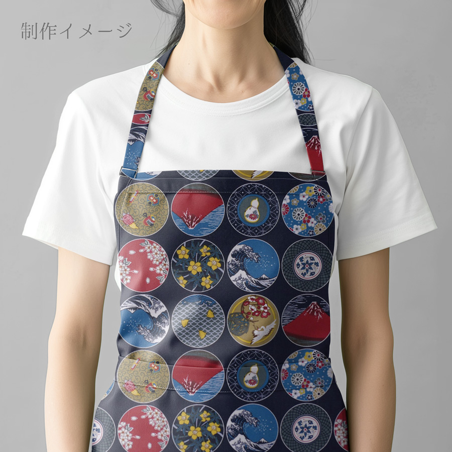 和柄コットン生地 丸紋日本めぐり(紺色) 10cm単位 切り売り