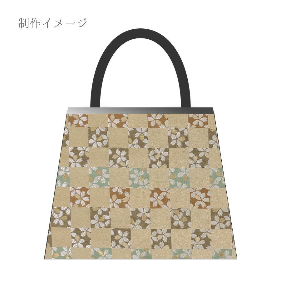 金襴生地(金らん) 市松にのぞく桜(ベージュ) 10cm単位 切り売り