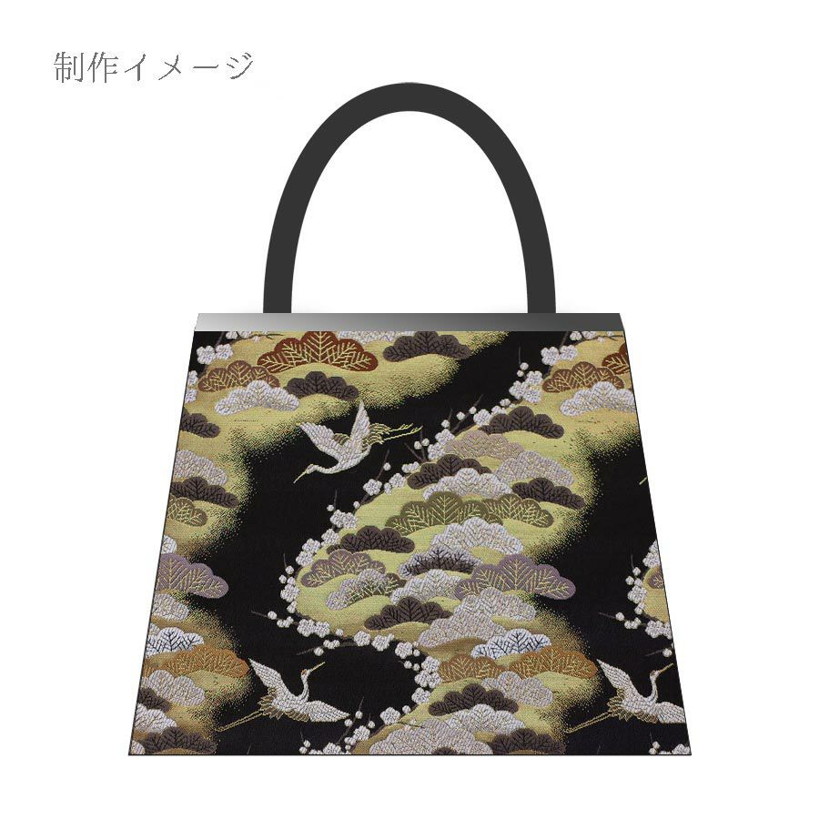 金襴生地(金らん) 松霞に鶴と梅(黒) 10cm単位 切り売り