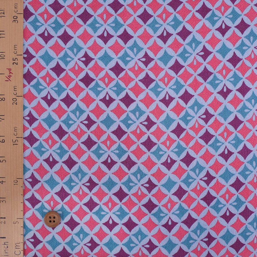  ちりめん生地 七宝菱(珊瑚青) 10cm単位 切り売り