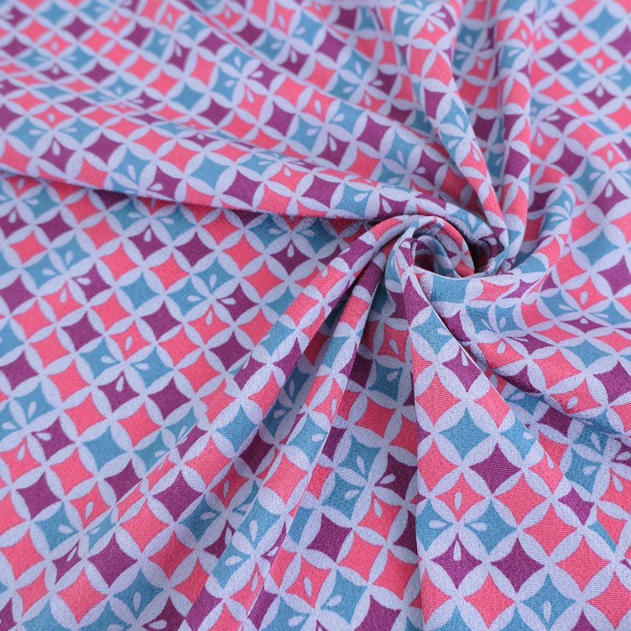  ちりめん生地 七宝菱(珊瑚青) 10cm単位 切り売り