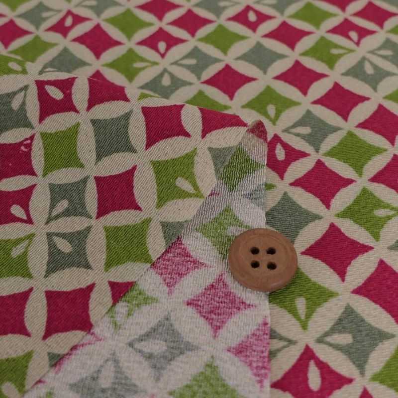 ちりめん生地 七宝菱(紅若葉) 10cm単位 切り売り