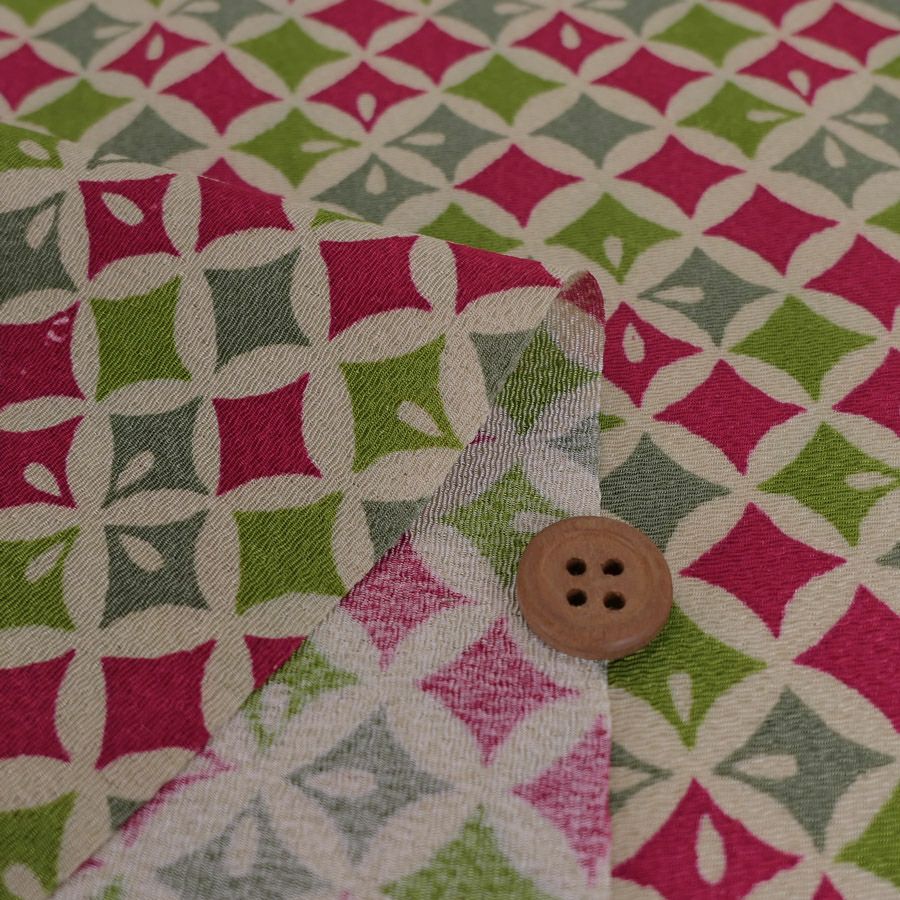 ちりめん生地 七宝菱(紅若葉) 10cm単位 切り売り