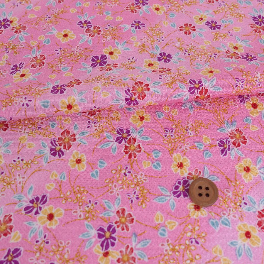 ちりめん生地 きらめく花のお庭(ピンク) 10cm単位 切り売り