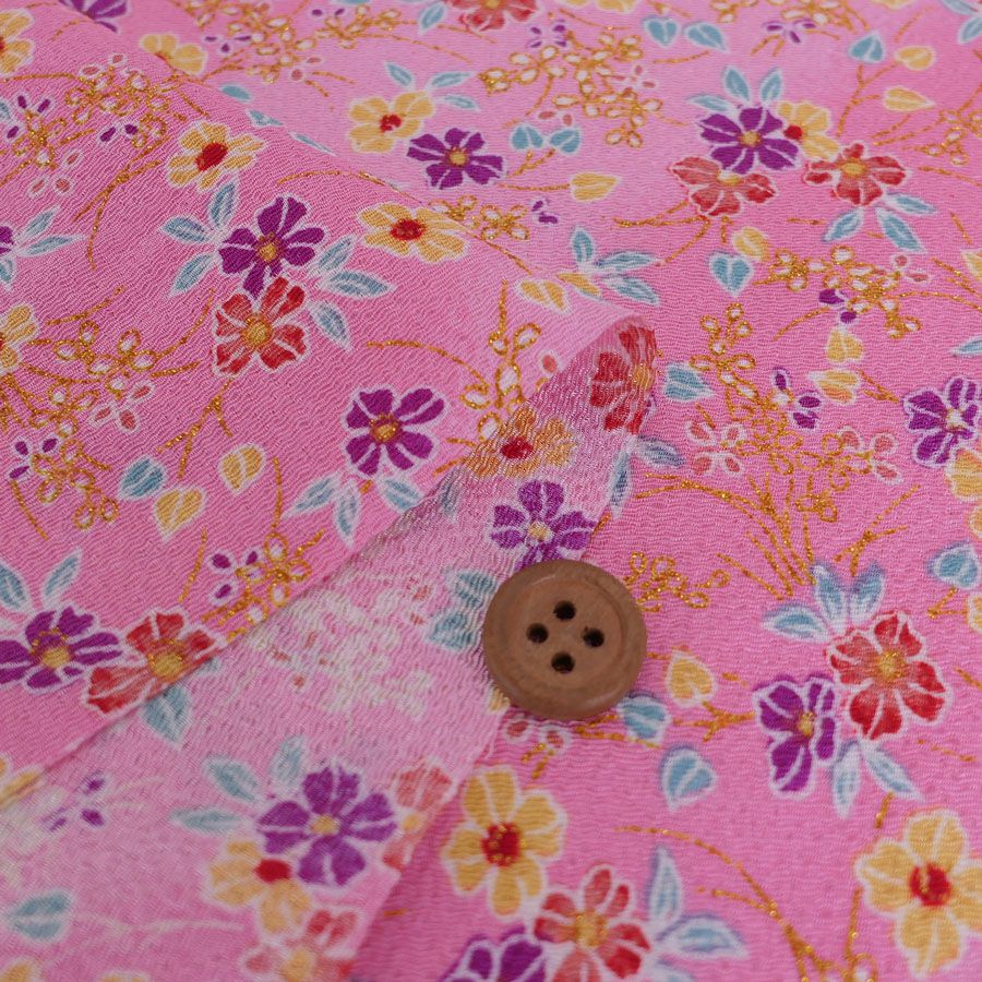 ちりめん生地 きらめく花のお庭(ピンク) 10cm単位 切り売り