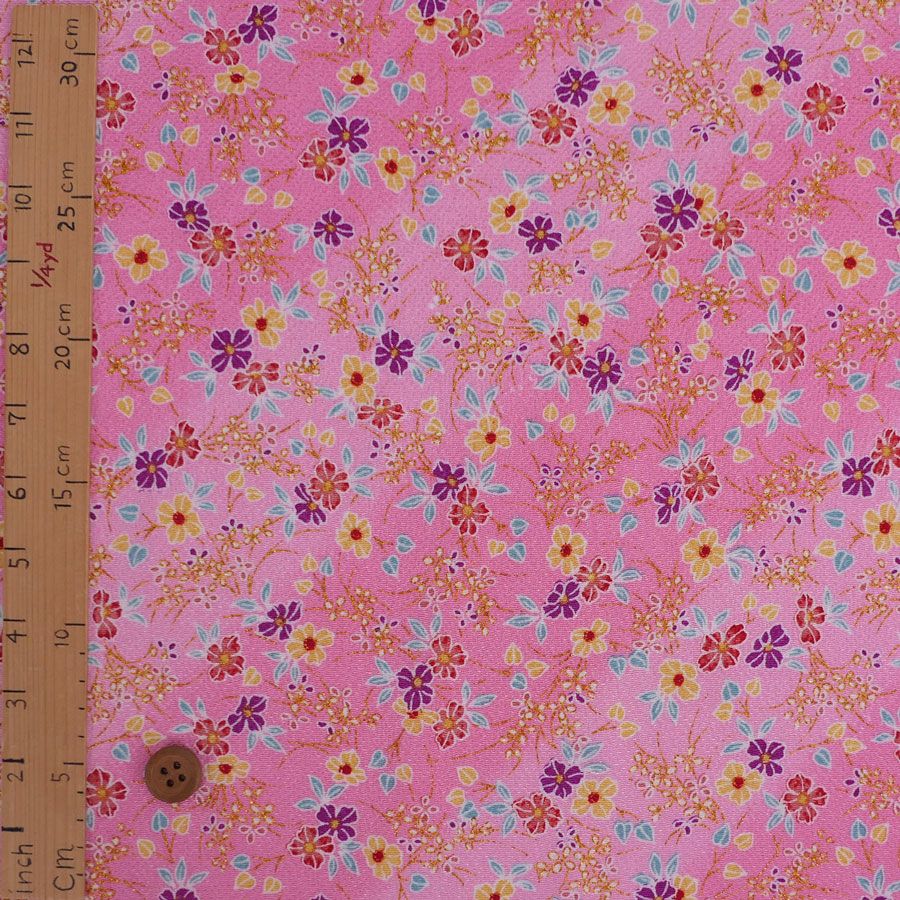 ちりめん生地 きらめく花のお庭(ピンク) 10cm単位 切り売り