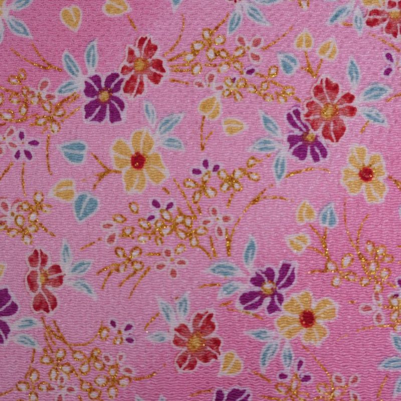 ちりめん生地 きらめく花のお庭(ピンク) 10cm単位 切り売り