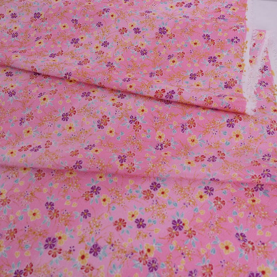 ちりめん生地 きらめく花のお庭(ピンク) 10cm単位 切り売り