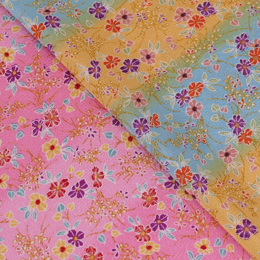 ちりめん生地 きらめく花のお庭(ピンク) 10cm単位 切り売り