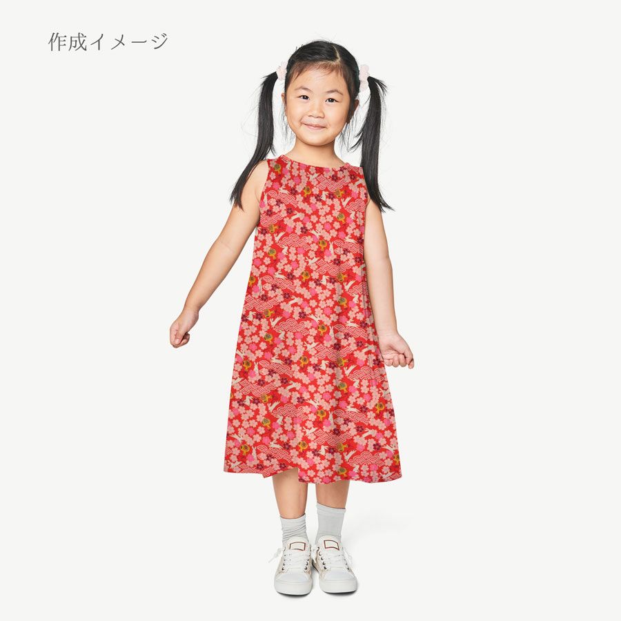 和柄コットン生地 うさぎと桜の吉祥文様(赤) 10cm単位 切り売り