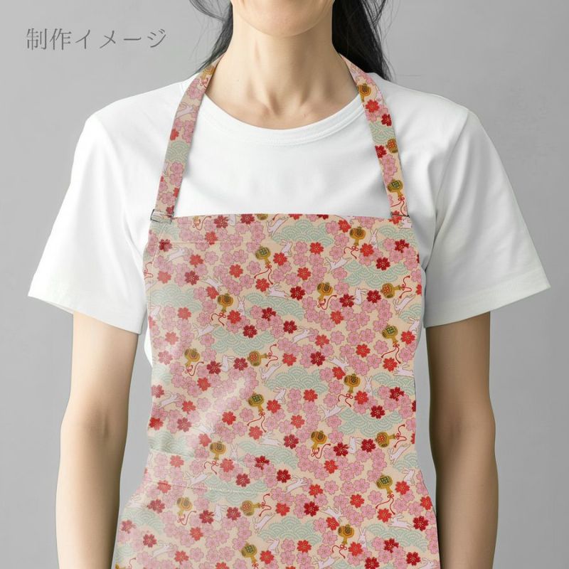 和柄コットン生地 うさぎと桜の吉祥文様(アイボリー) 10cm単位 切り売り
