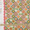 コットン生地 かぎ針編みのモチーフ柄(グリーンオレンジ) 10cm単位 切り売り