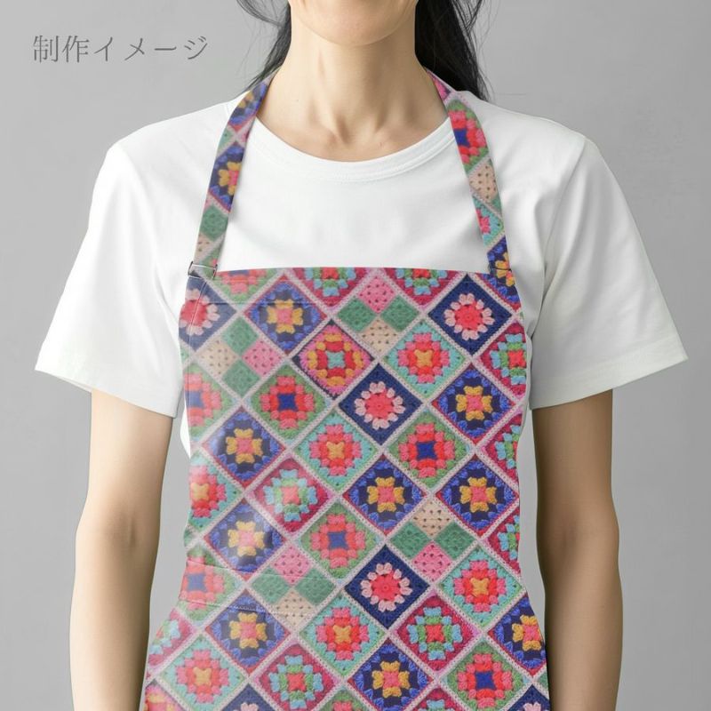 コットン生地 かぎ針編みのモチーフ柄(ブルーピンク) 10cm単位 切り売り